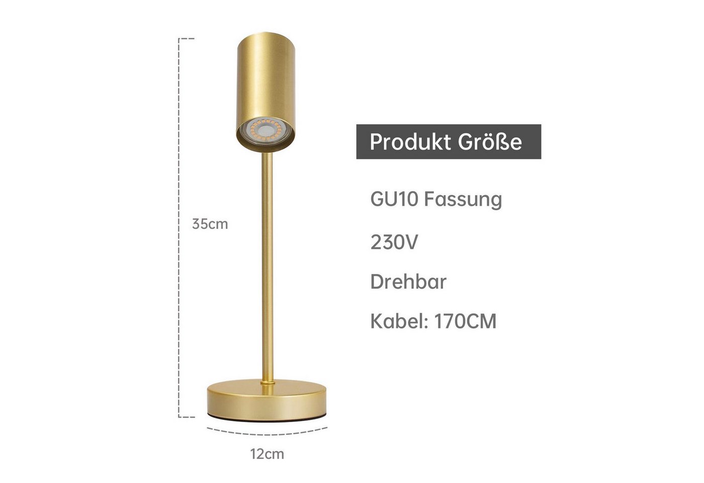 Nettlife Tischleuchte Nachttischlampe Schwarz/Weiß/Gold GU10 Fassung Kabel und Schalter, ohne Leuchtmittel, Metall Schreibtischlampe Leselampe für Schlafzimmer Wohnzimmer Büro Bild 4