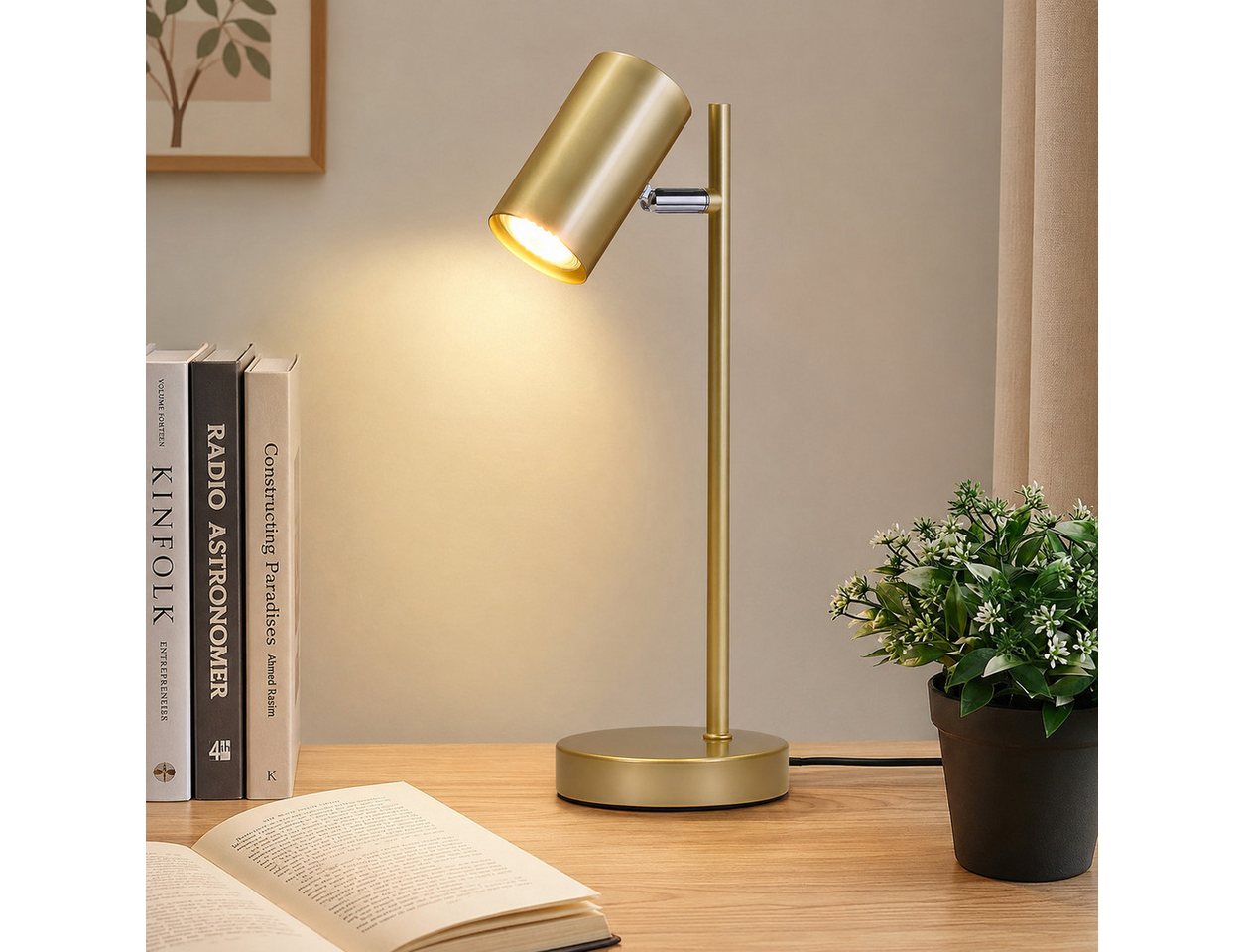 Nettlife Tischleuchte Nachttischlampe Schwarz/Weiß/Gold GU10 Fassung Kabel und Schalter, ohne Leuchtmittel, Metall Schreibtischlampe Leselampe für Schlafzimmer Wohnzimmer Büro Bild 5