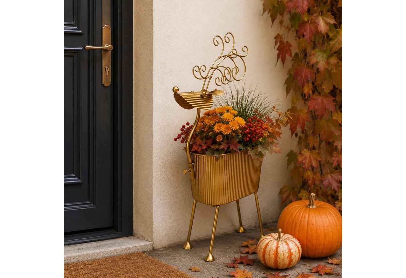 Online-Fuchs Blumentopf Hirsch aus Metall - Pflanzenständer, Blumenkasten - 54 cm groß (Innen- und Außnebereich, Deko für Herbst & Winter), ideal für den Eingangsbereich, Terrasse oder dem Balkon