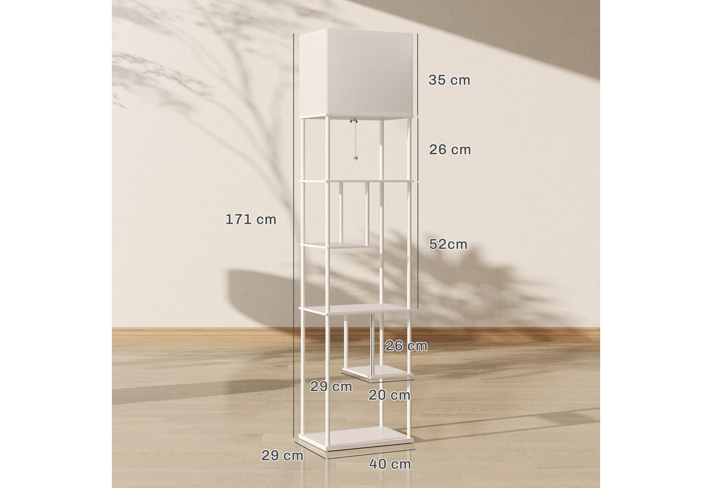 HOMCOM Stehlampe Stehleuchte mit E27-Birne, Dimmfunktion, Farbtemperaturwechsel, Timer, LED wechselbar, Warmweiß, Kaltweiß, Stehlampe mit 5 Regalen, Fernbedienung Bild 4