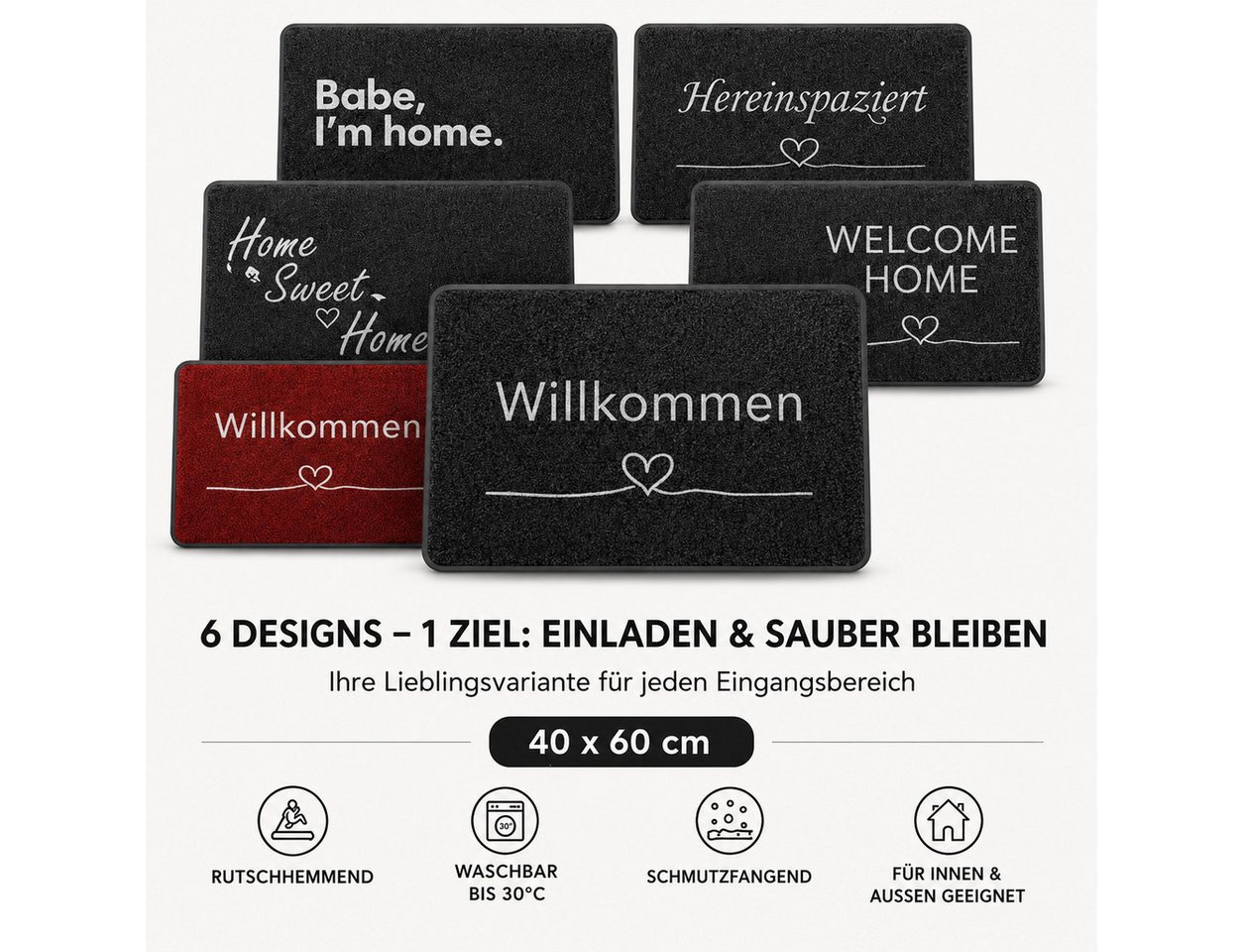Majo Lifestyle und Home Fußmatte Welcome Collection 40 × 60 cm, Rutschhemmend, bis 30 °C waschbar, für innen und außen Bild 3