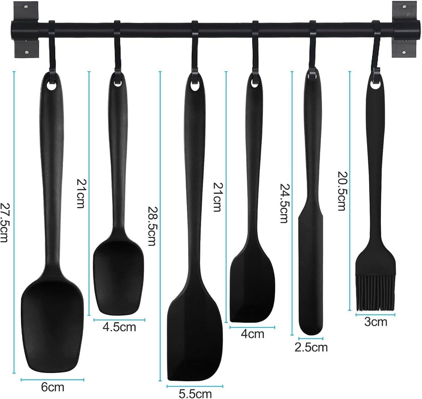Zengi Teigschaber Silikon-Teigschaber-Set 6-teilig hitzebeständig 230 °C mit Stahlkern, lebensmittelecht, nahtlos, spülmaschinenfest, flexibel, kratzschonend