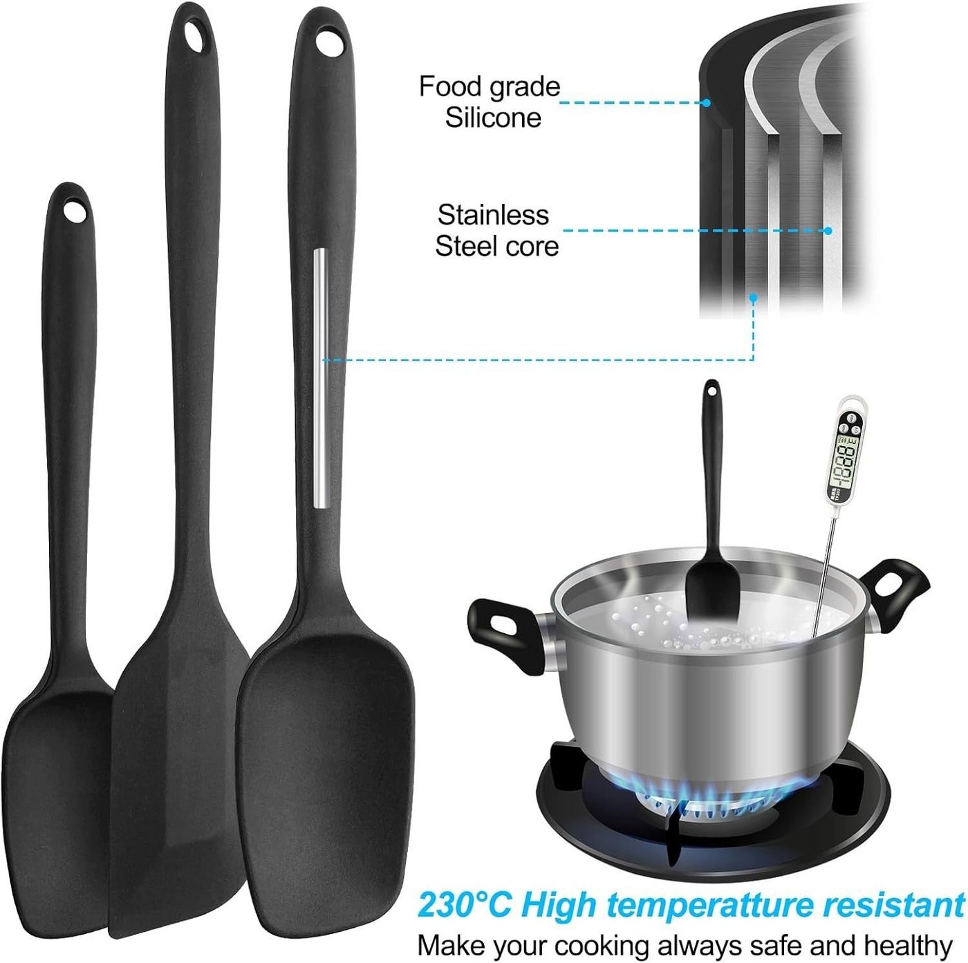 Zengi Teigschaber Silikon-Teigschaber-Set 6-teilig hitzebeständig 230 °C mit Stahlkern, lebensmittelecht, nahtlos, spülmaschinenfest, flexibel, kratzschonend Bild 2