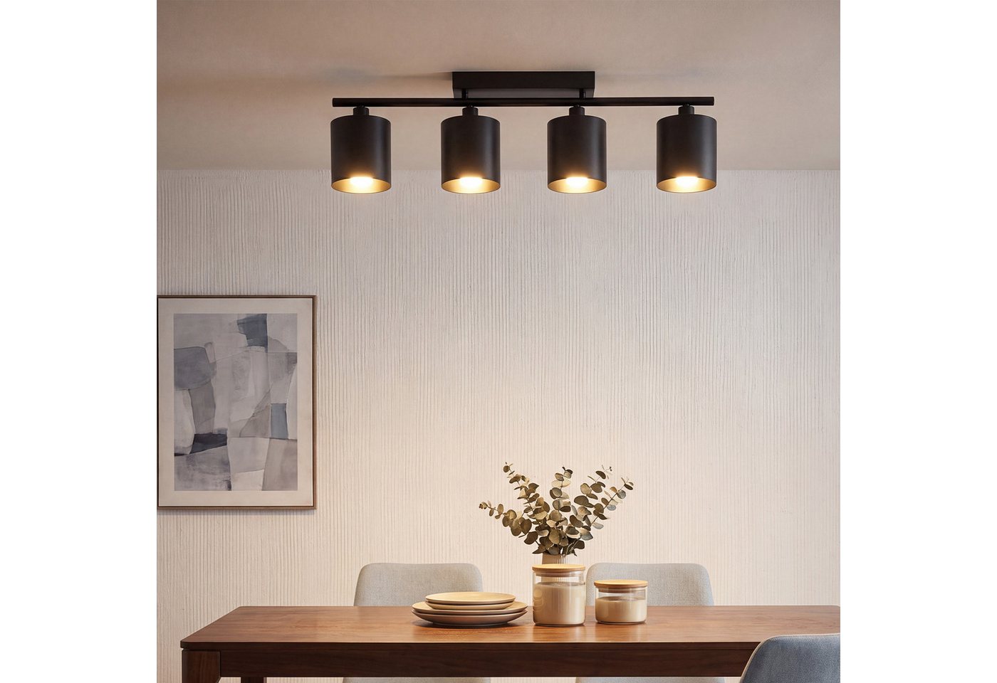 oyajia LED Deckenstrahler 65W Deckenstrahler 4-flammig,E27-Deckenleuchte Metall Deckenlampe Spot, LED wechselbar, Warmweiß, 76cm Deckenspot Küchelampe Spot Strahler Wohnzimmer mit Leuchtmittel