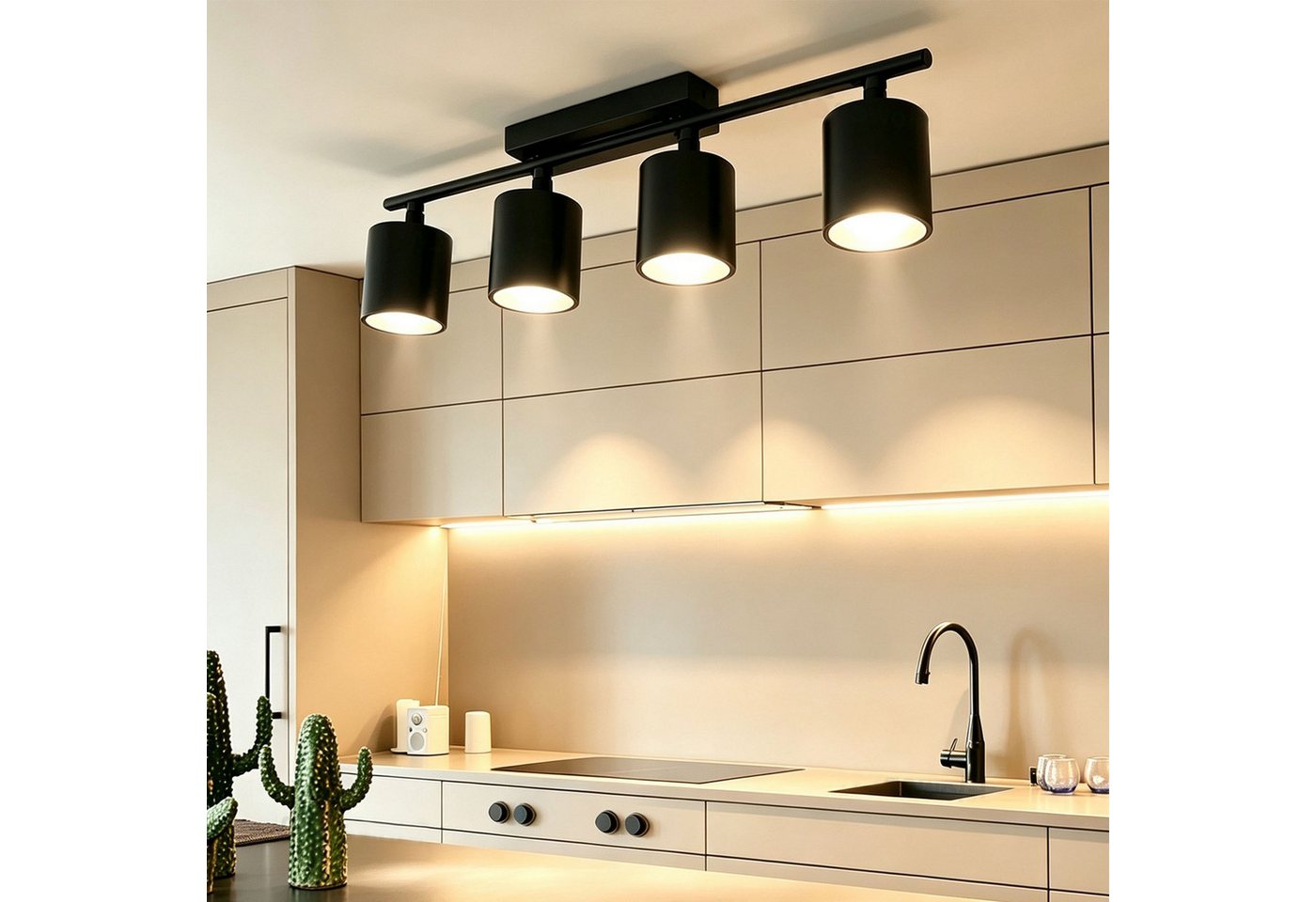 oyajia LED Deckenstrahler 65W Deckenstrahler 4-flammig,E27-Deckenleuchte Metall Deckenlampe Spot, LED wechselbar, Warmweiß, 76cm Deckenspot Küchelampe Spot Strahler Wohnzimmer mit Leuchtmittel Bild 3