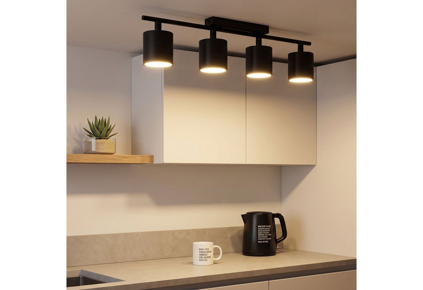 oyajia LED Deckenstrahler 65W Deckenstrahler 4-flammig,E27-Deckenleuchte Metall Deckenlampe Spot, LED wechselbar, Warmweiß, 76cm Deckenspot Küchelampe Spot Strahler Wohnzimmer mit Leuchtmittel Bild 4