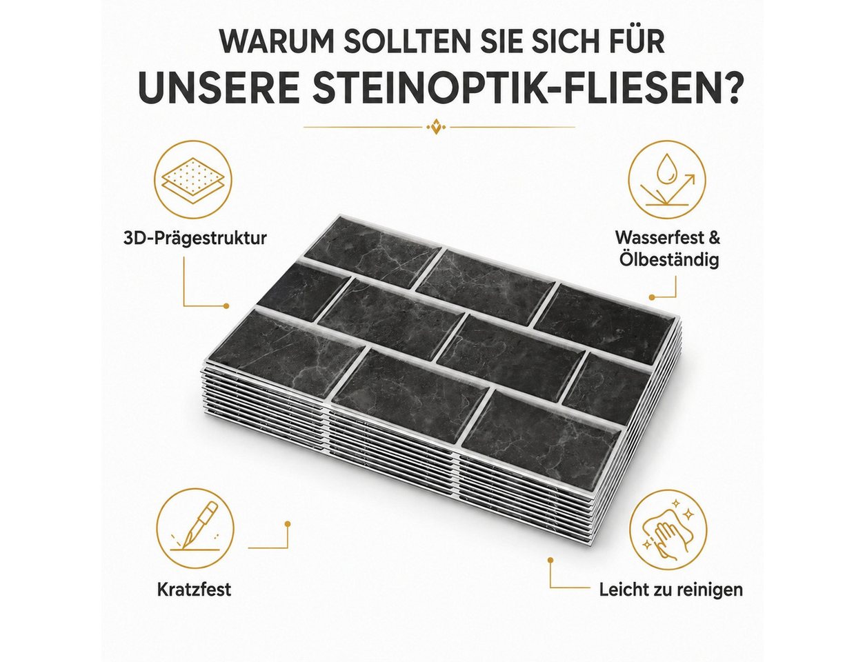 BlingBin Fliesenaufkleber 12 stück Küchenfliesen Mosaik Selbstklebend Badezimmer Fliesendekor (12 stück, 12 St., 15x30cm), Küchenrückwand zum Küche Esszimmer Bad Fliesenfolie Deko