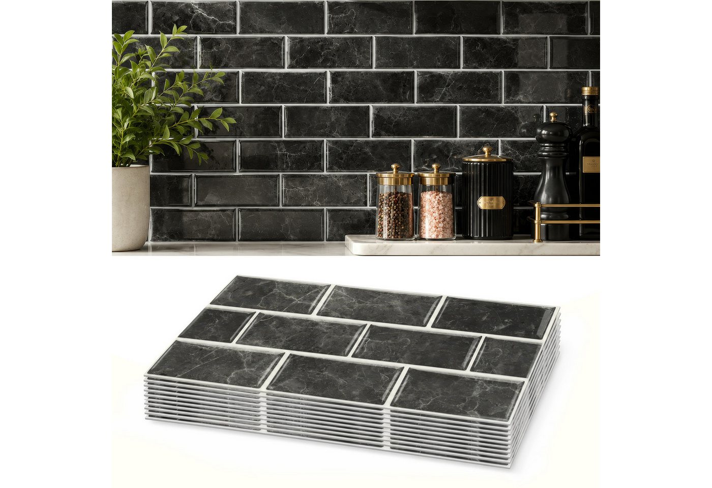 BlingBin Fliesenaufkleber 12 stück Küchenfliesen Mosaik Selbstklebend Badezimmer Fliesendekor (12 stück, 12 St., 15x30cm), Küchenrückwand zum Küche Esszimmer Bad Fliesenfolie Deko Bild 3
