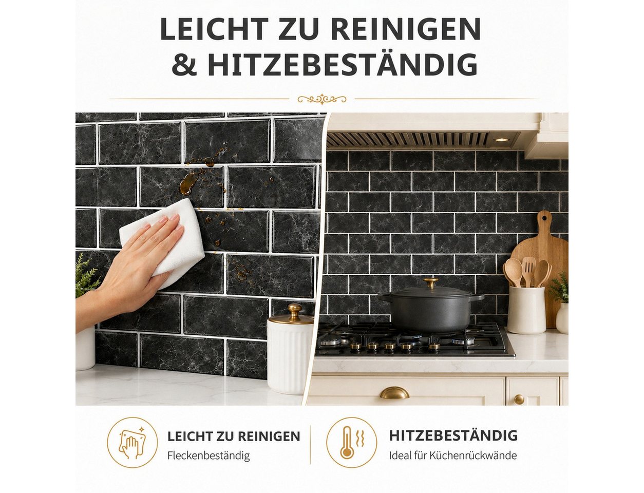 BlingBin Fliesenaufkleber 12 stück Küchenfliesen Mosaik Selbstklebend Badezimmer Fliesendekor (12 stück, 12 St., 15x30cm), Küchenrückwand zum Küche Esszimmer Bad Fliesenfolie Deko Bild 4