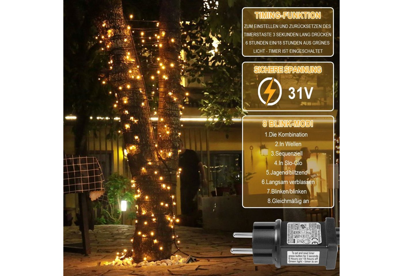 Rosnek Lichterkette 5-100M LED Lichterkette Weihnachtsbeleuchtung, mit 8 Modi & Timer, für Hochzeit Weihnachten Party
