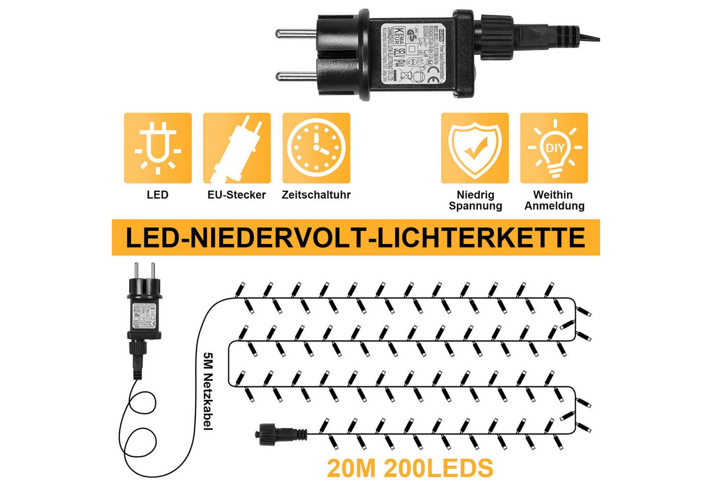 Rosnek Lichterkette 5-100M LED Lichterkette Weihnachtsbeleuchtung, mit 8 Modi & Timer, für Hochzeit Weihnachten Party Bild 3