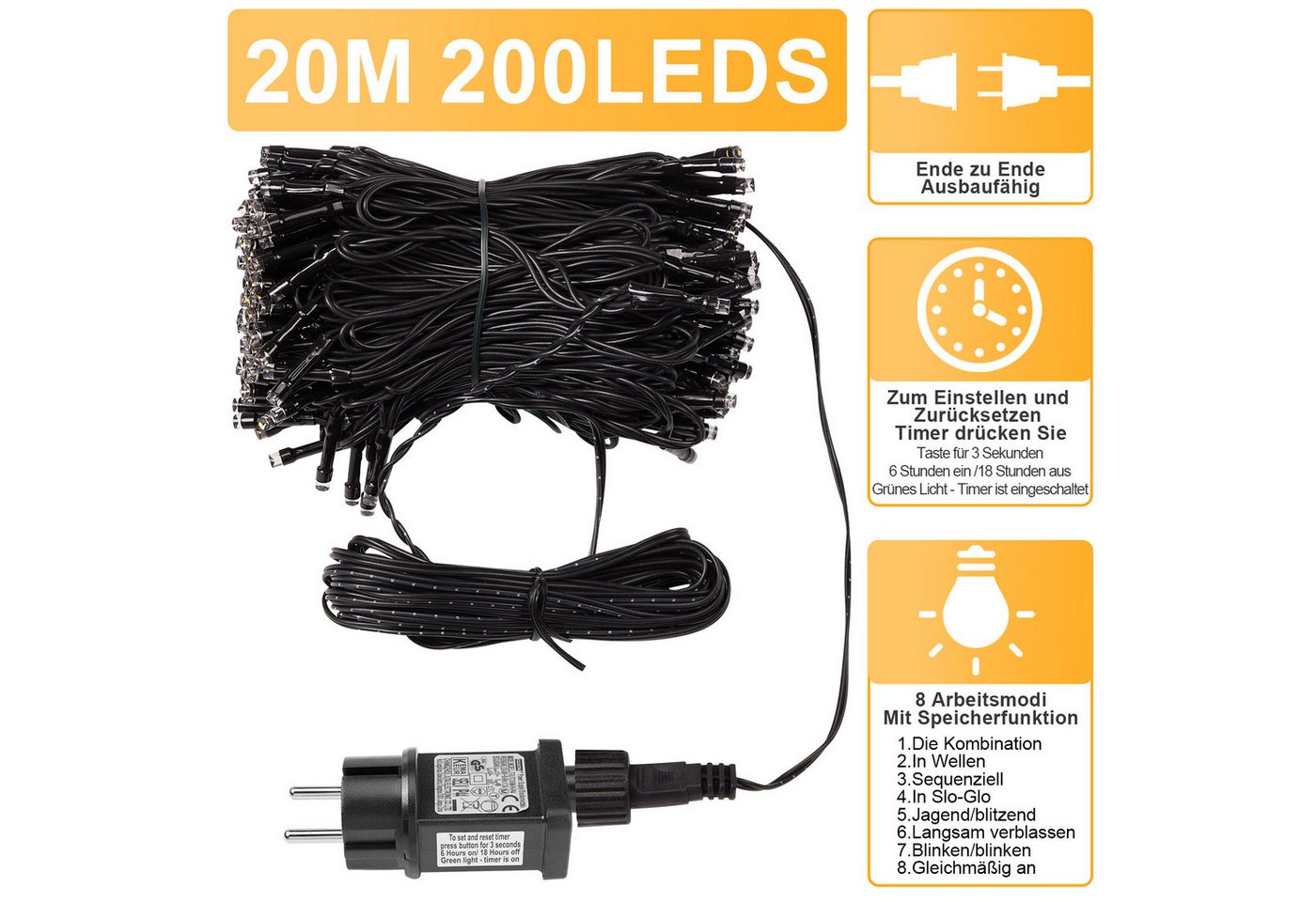 Rosnek Lichterkette 5-100M LED Lichterkette Weihnachtsbeleuchtung, mit 8 Modi & Timer, für Hochzeit Weihnachten Party Bild 4