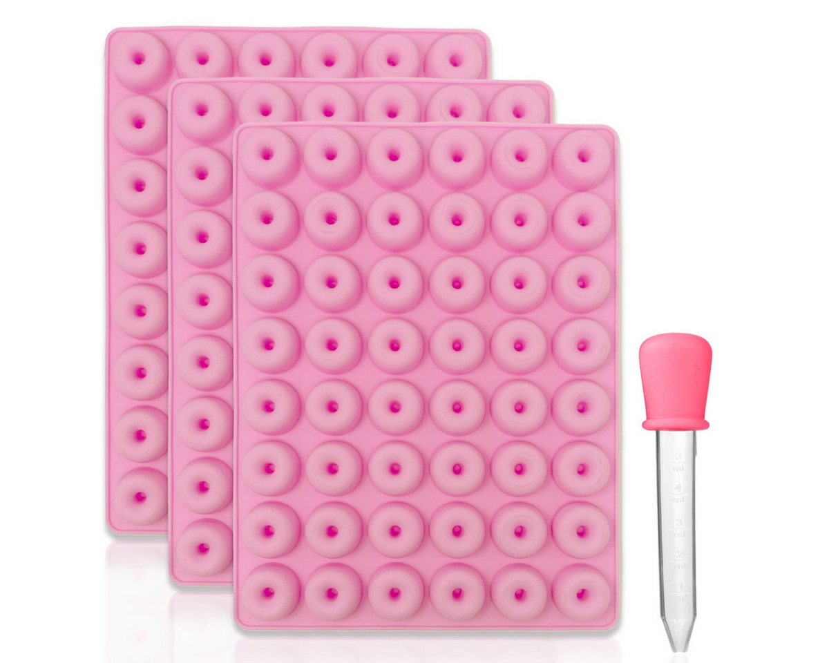 mixed24 Donutform 3x Silikon Mini Donut Backform inkl. Pipette, (6-tlg), Donutform geeignet für Hundeleckerlis, Hundekekse, Süßigkeiten