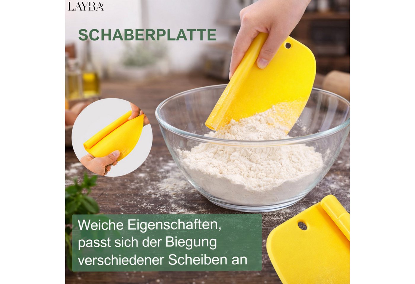 Layba Teigschaber Layba Teigschaber Gelb, Edelstahl-Abstecher & Kunststoff-Teigkarte Bild 3