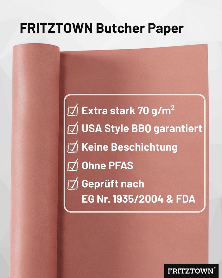 FRITZTOWN Kraftpapier Butcher Paper Deluxe Pink 60cm x 50m Rolle-Box mit Abreißkante
