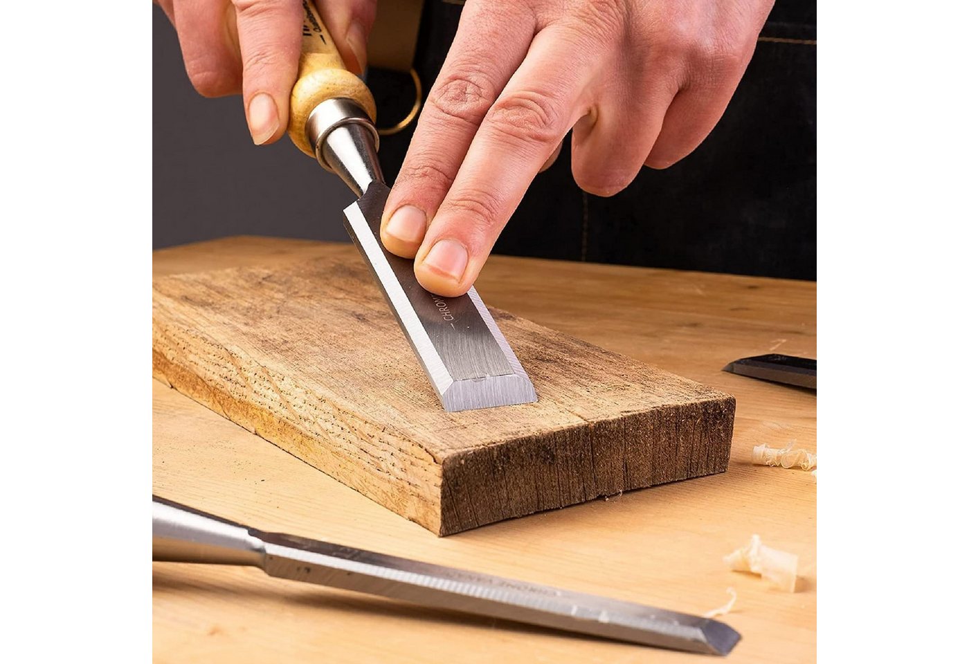 Hawerk Beitelsatz Stechbeitel Set Holz, 6 Beitel + 2 Abziehsteine + Koffer, (6-tlg)