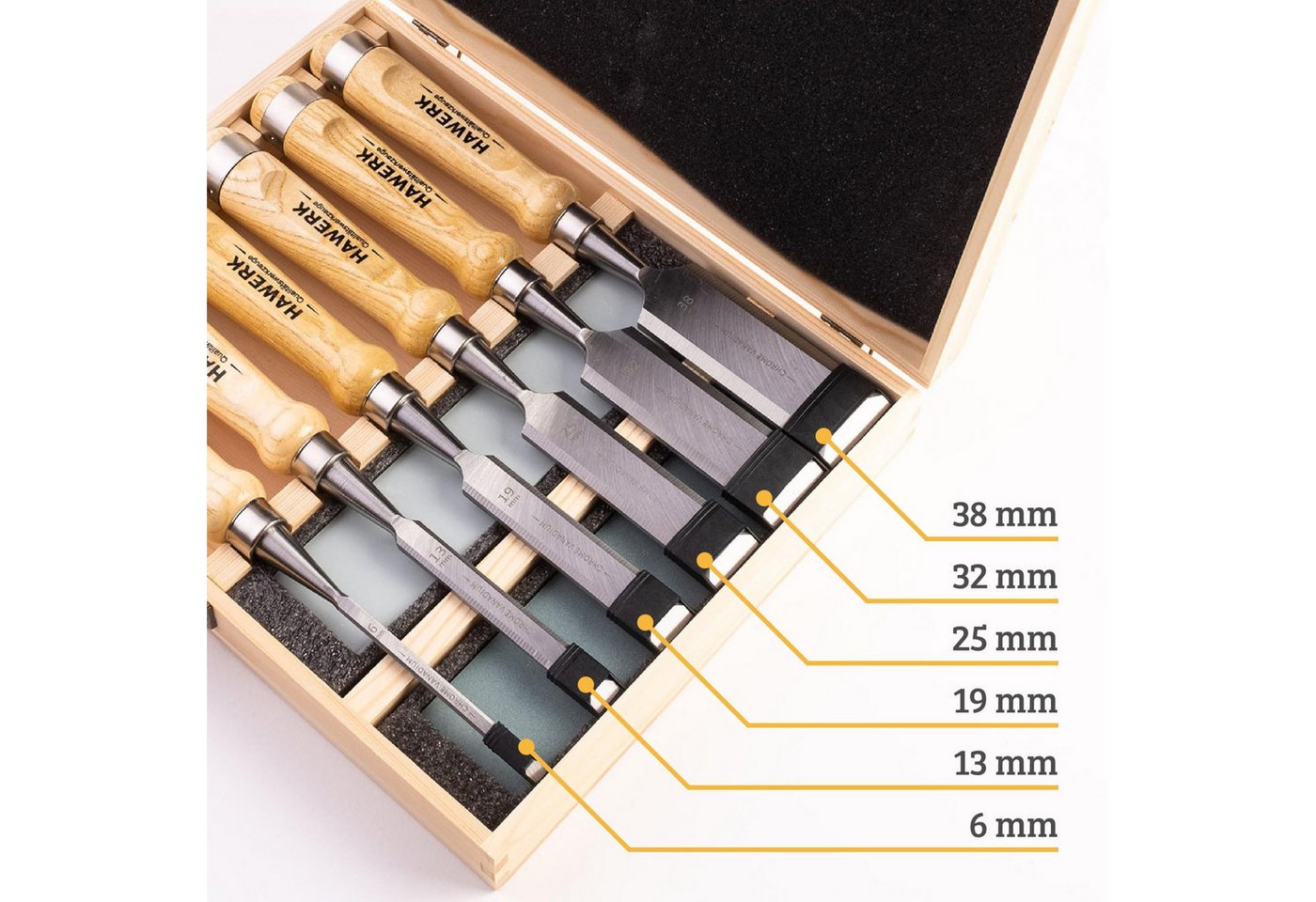 Hawerk Beitelsatz Stechbeitel Set Holz, 6 Beitel + 2 Abziehsteine + Koffer, (6-tlg) Bild 5