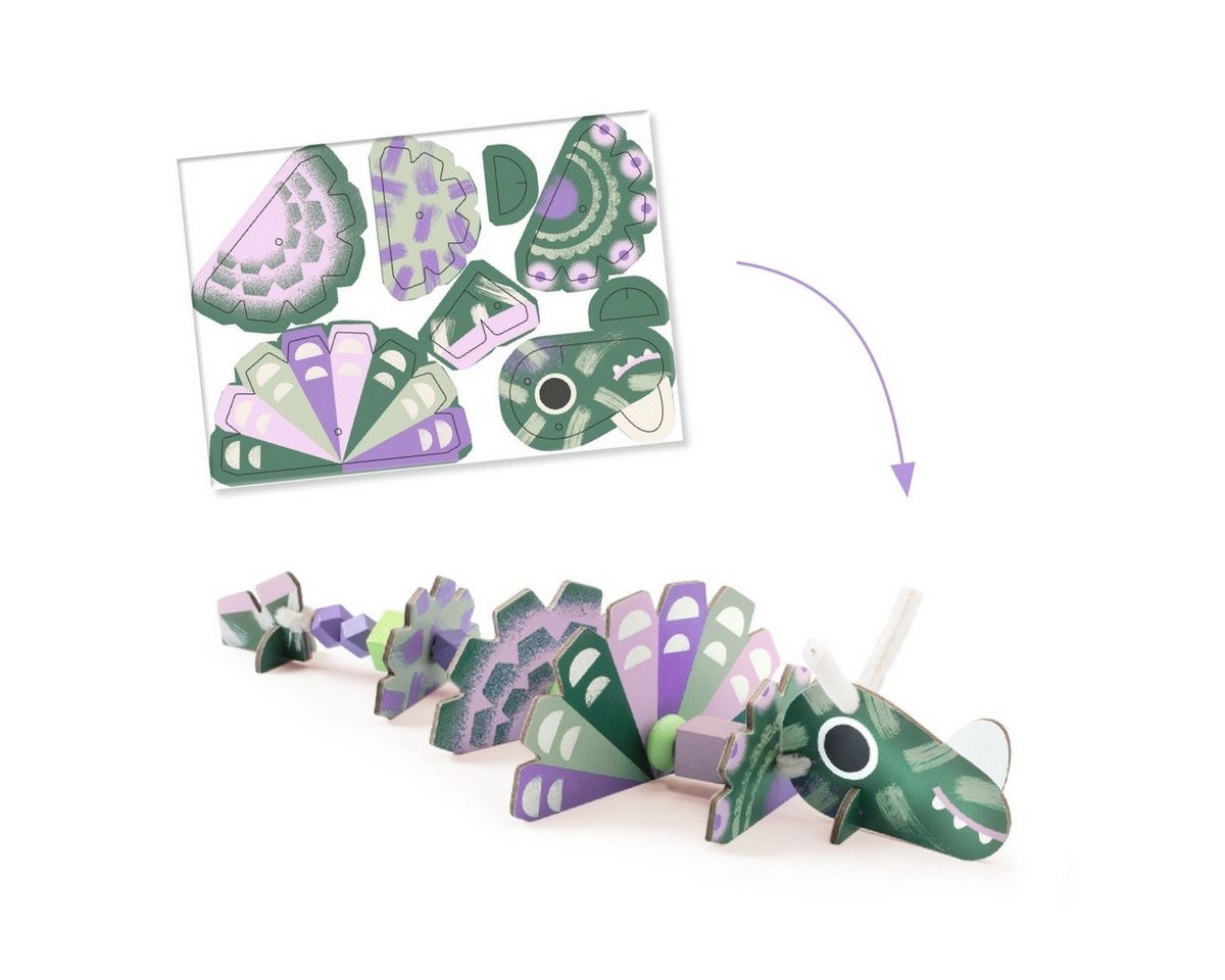 DJECO Kreativset Fädeln - Gruselige Dinos Kreativset für Kinder