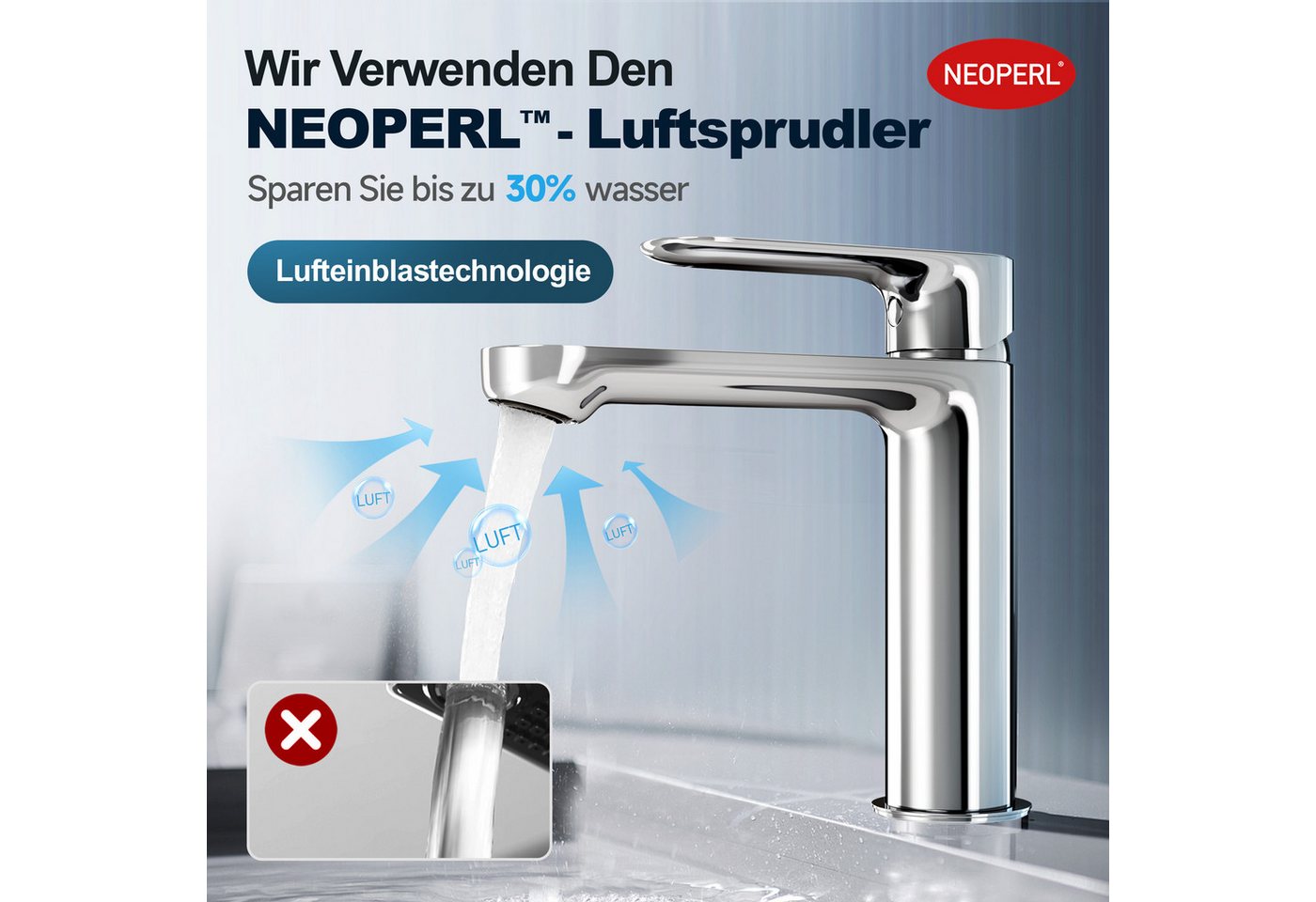 Alphabath Waschtischarmatur (Set, Bad Wasserhahn mit einem 3/8"-Zoll-Kompressionsgelenk) Chrom Badarmatur,mit Keramikkartusche,Edelstahl für Badezimmer Bild 3