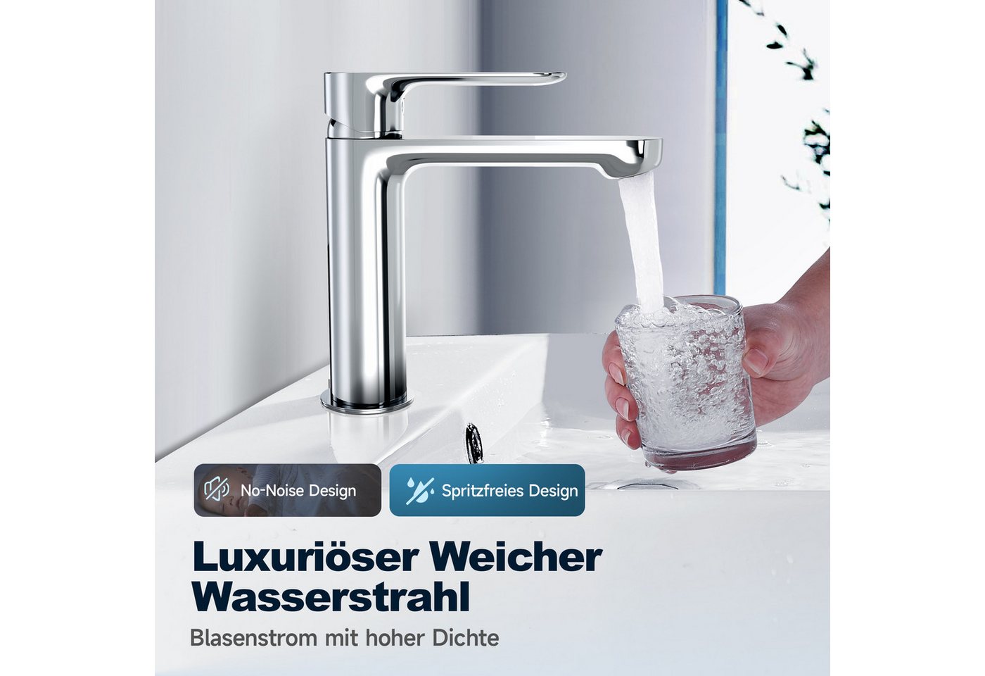 Alphabath Waschtischarmatur (Set, Bad Wasserhahn mit einem 3/8"-Zoll-Kompressionsgelenk) Chrom Badarmatur,mit Keramikkartusche,Edelstahl für Badezimmer Bild 4