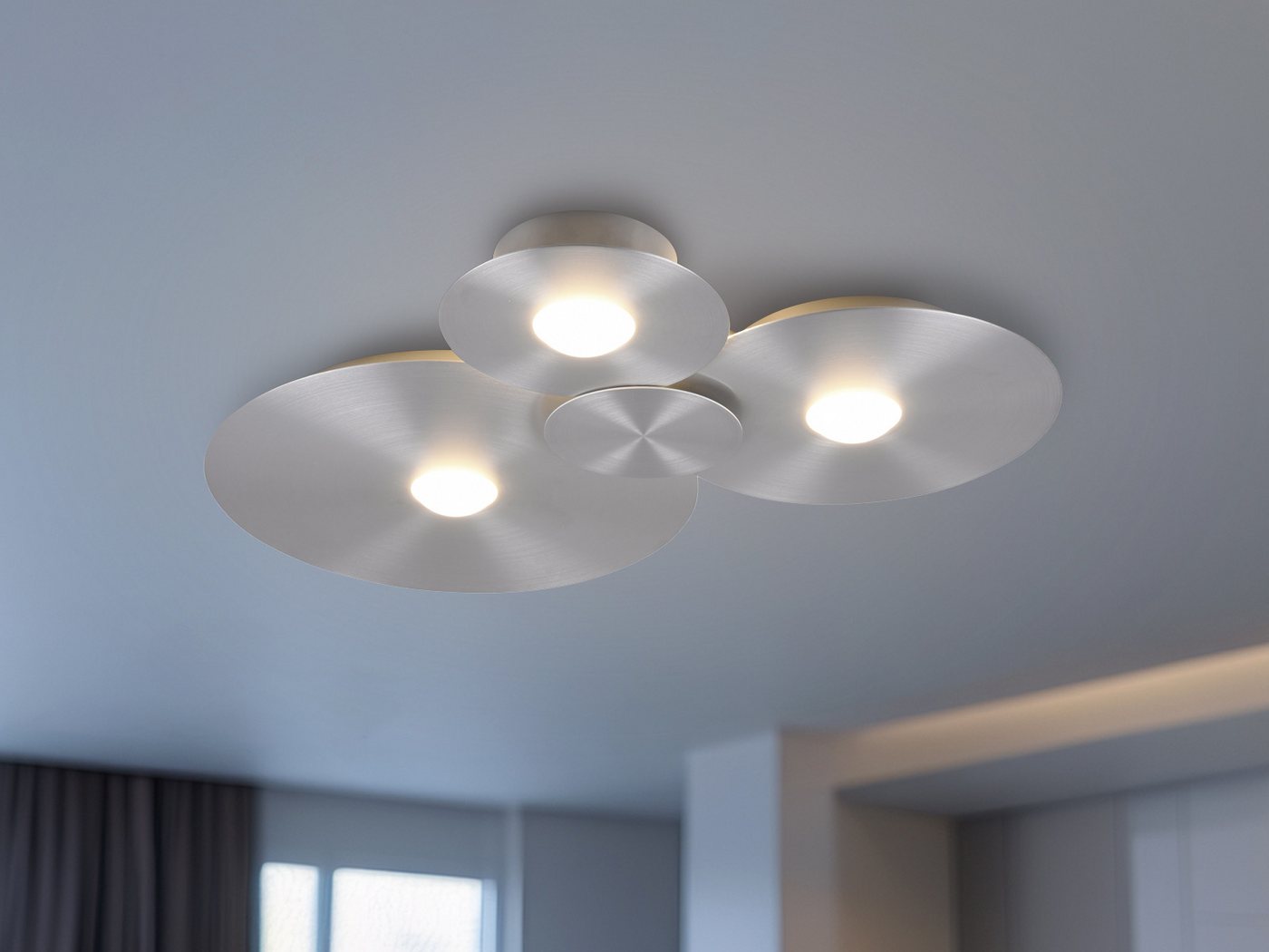 Reality Leuchten LED Deckenleuchte flach mit 3 LED-Ringen, Metall, B: 69cm, LED fest integriert, Warmweiß, LEDs getrennt schaltbar