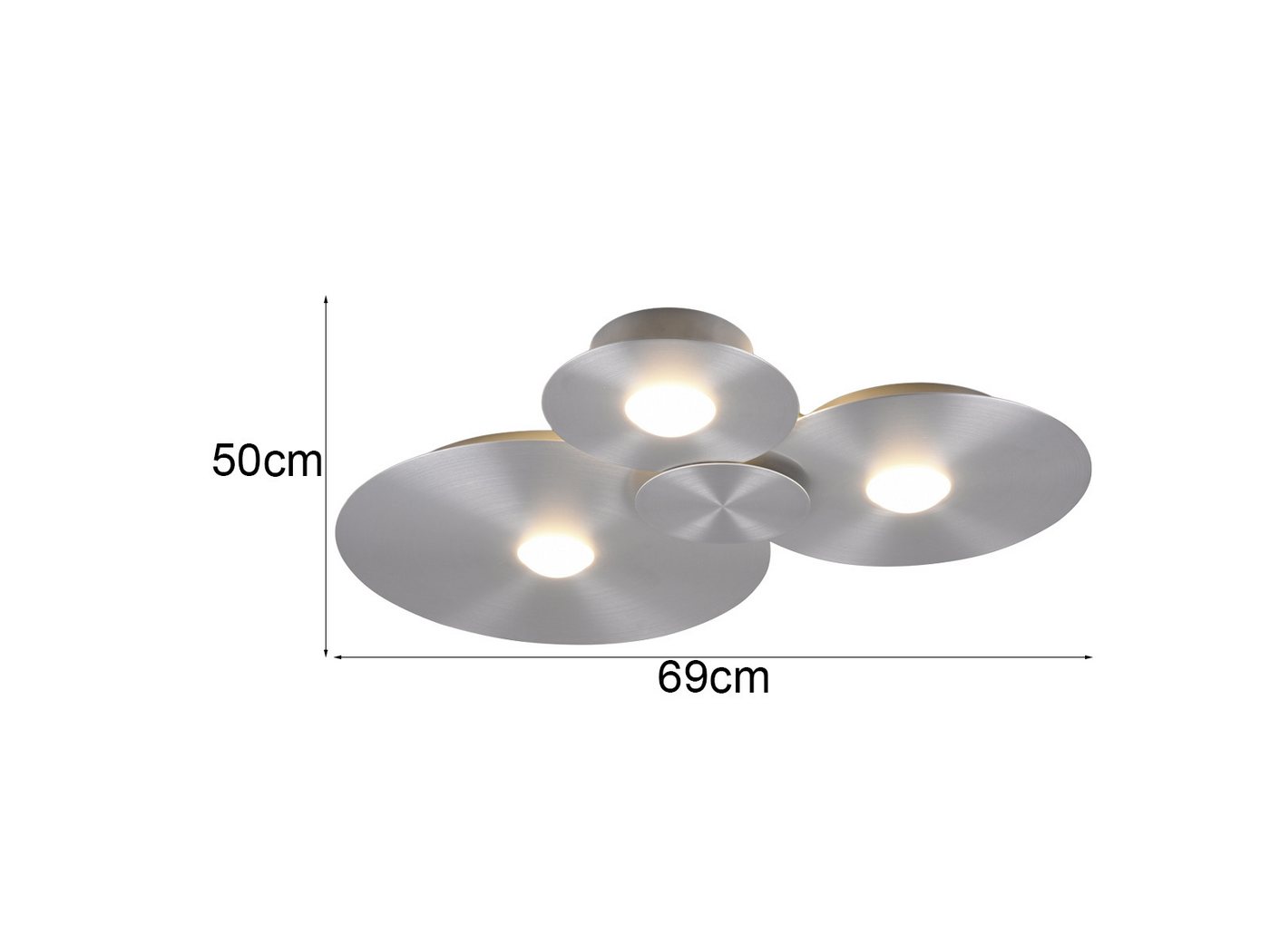 Reality Leuchten LED Deckenleuchte flach mit 3 LED-Ringen, Metall, B: 69cm, LED fest integriert, Warmweiß, LEDs getrennt schaltbar Bild 2
