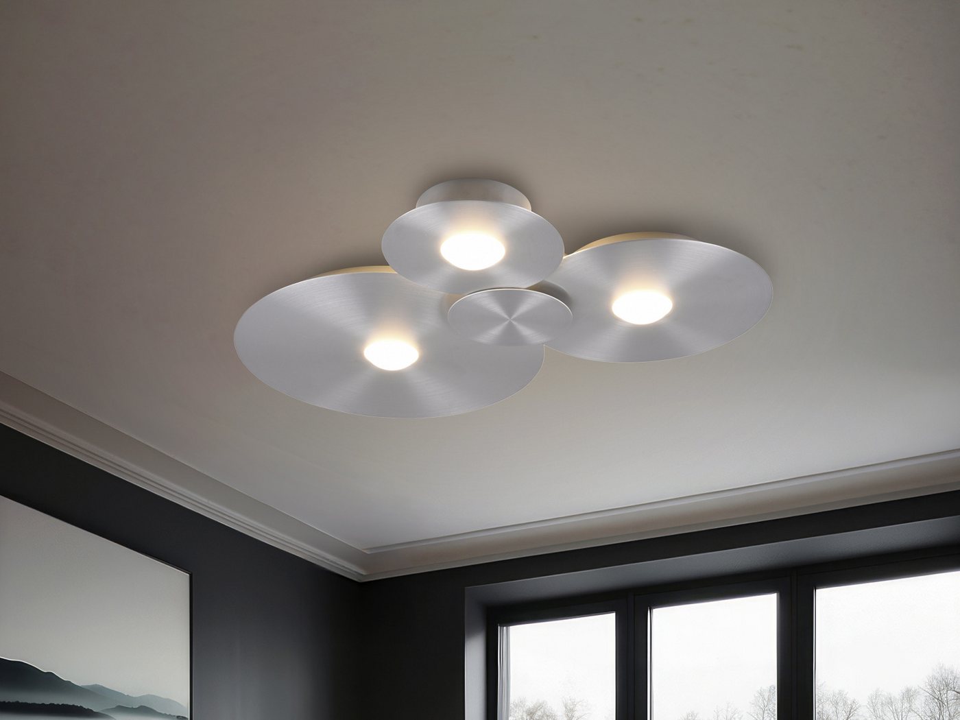 Reality Leuchten LED Deckenleuchte flach mit 3 LED-Ringen, Metall, B: 69cm, LED fest integriert, Warmweiß, LEDs getrennt schaltbar Bild 4