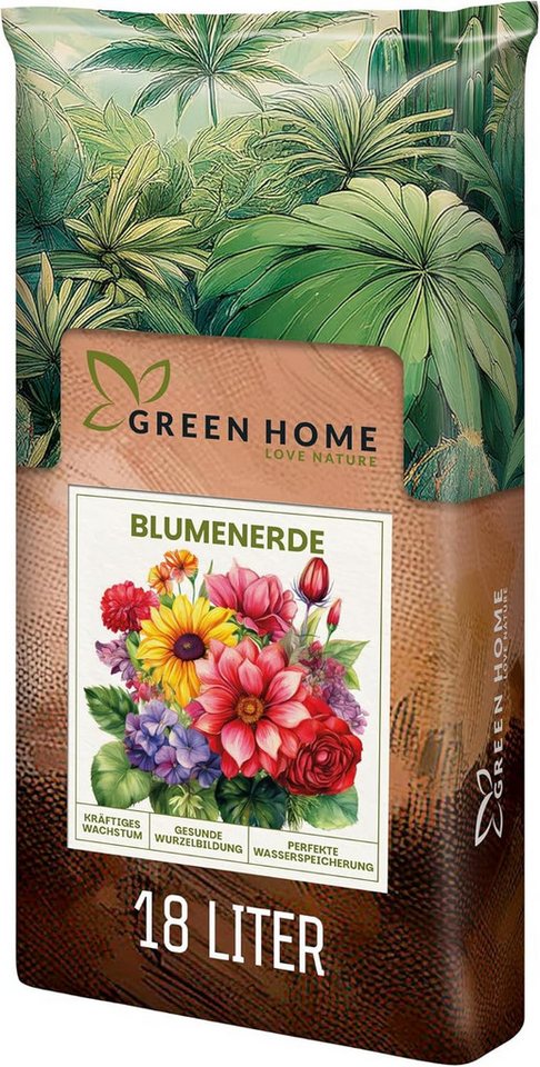 GREEN HOME LOVE NATURE Blumenerde Blumenerde, Pflanzerde für Zimmerpflanzen, Balkon & Garten 18 L, 36 L, 72 L, Langzeitdünger, Perlite, Kokosfasern, pH 5,8, gute Drainage
