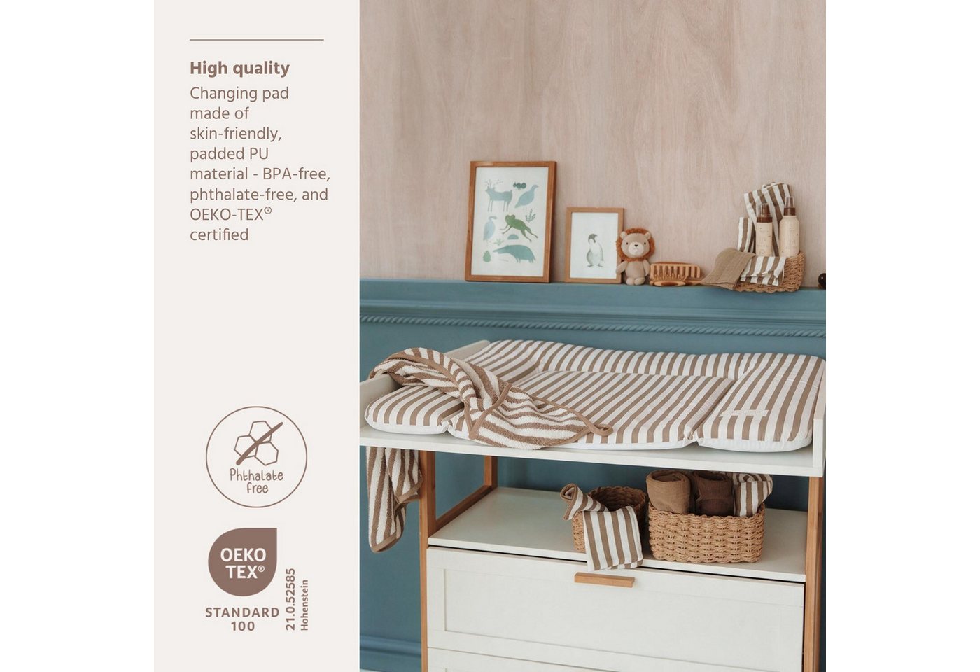Meyco Baby Wickelauflage Fat Stripe Taupe (1-tlg), 72x85cm Bild 2