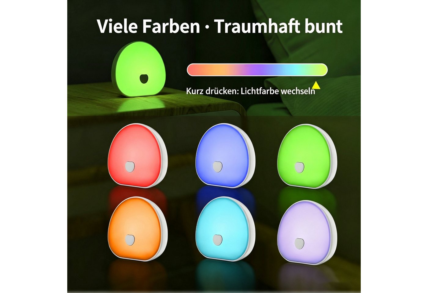 Vornix LED Nachtlicht LED Schlaflicht Touch Lampe mit RGB Farben, Dimmbar & Schlafgeräusche, Timer 15/30 Min, USB-C Aufladbar, Schlafhilfe für Baby, Erwachsene, Senioren