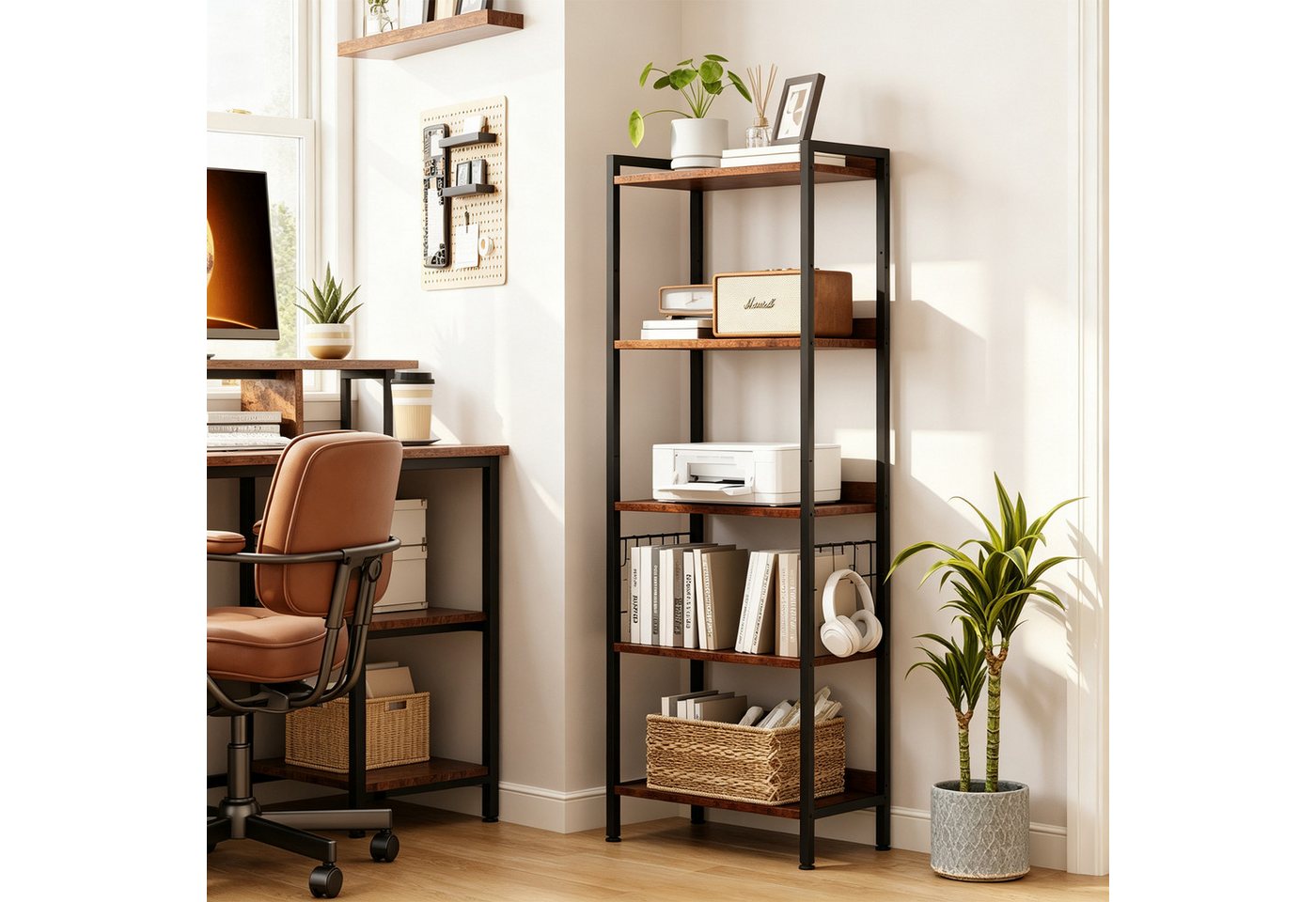 OUNUO Küchenregal 5 Ebenen Bücherregal Standregal mit S-Haken 60x35x165cm