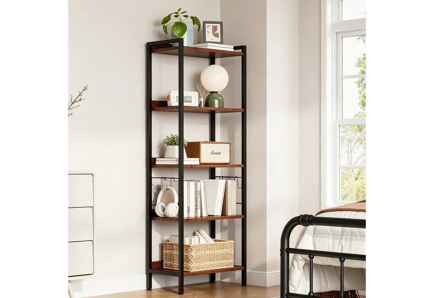 OUNUO Küchenregal 5 Ebenen Bücherregal Standregal mit S-Haken 60x35x165cm Bild 4
