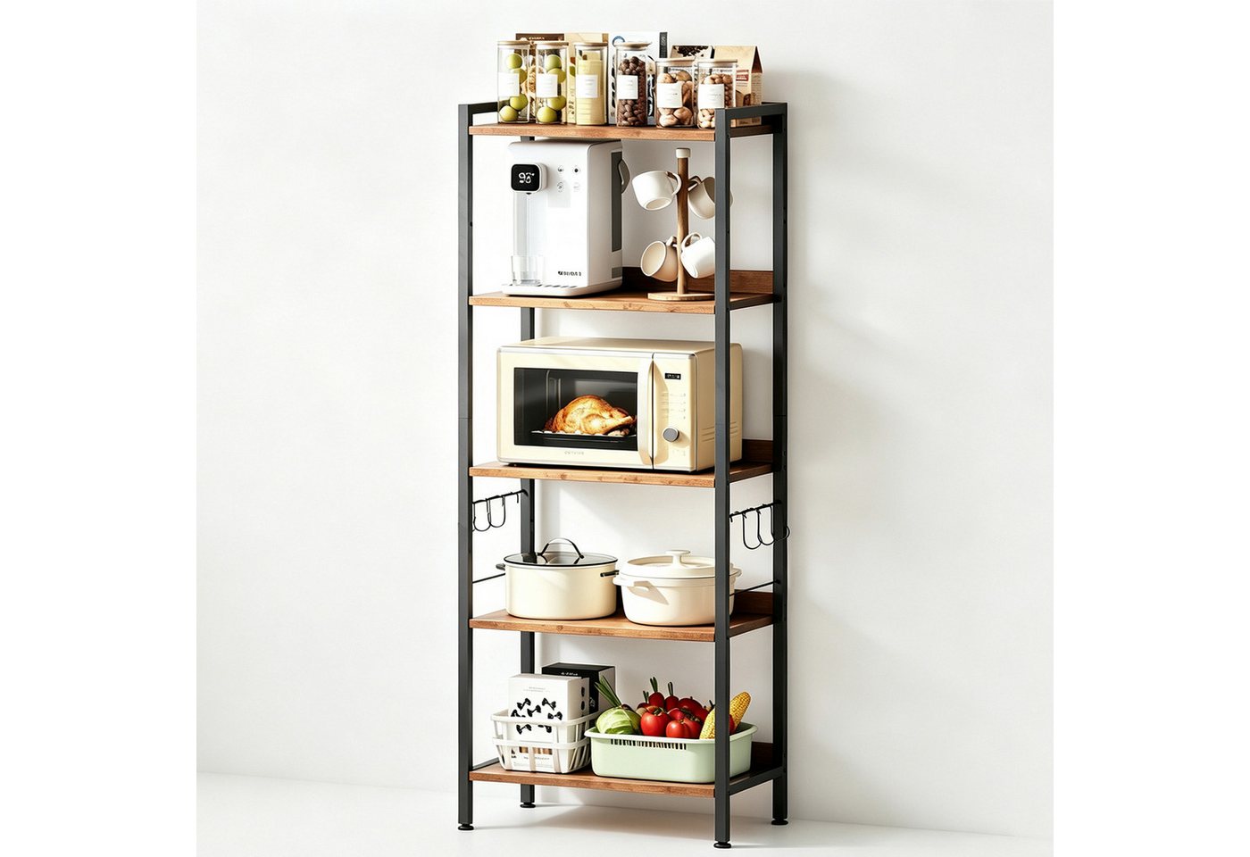 OUNUO Küchenregal 5 Ebenen Bücherregal Standregal mit S-Haken 60x35x165cm Bild 5