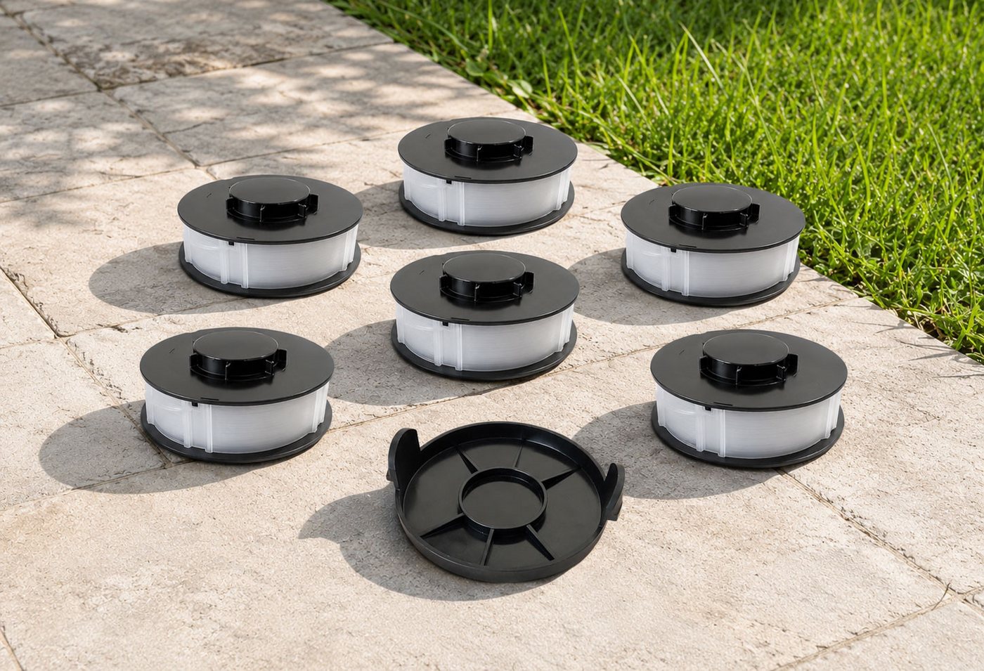 VABIONO Rasentrimmer-Ersatzspule Spulen + Deckel für ALDI Gardenline TopCraft KingCraft Trimmer 7 Stück, (7-St., 6 Ersatzspulen + 1 Spulendeckel), Kostenloser Versand Bild 2