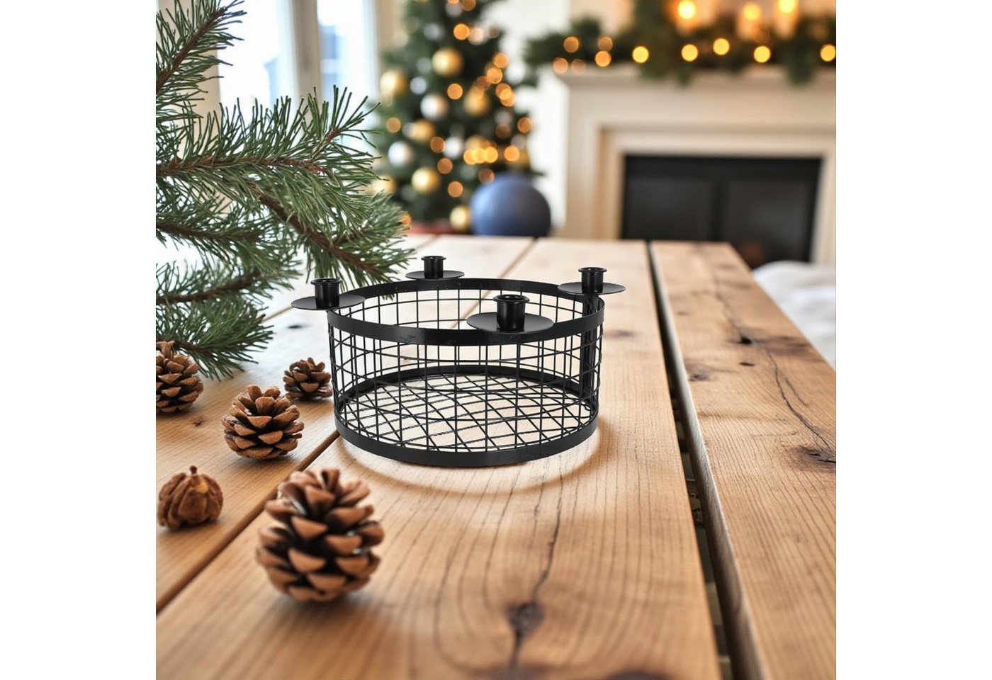 Macosa Home Adventskranz Korb Schwarz Metall 20cm od. 35 cm modern, elegantes Adventsgesteck 4 Kerzenhalter Bild 3