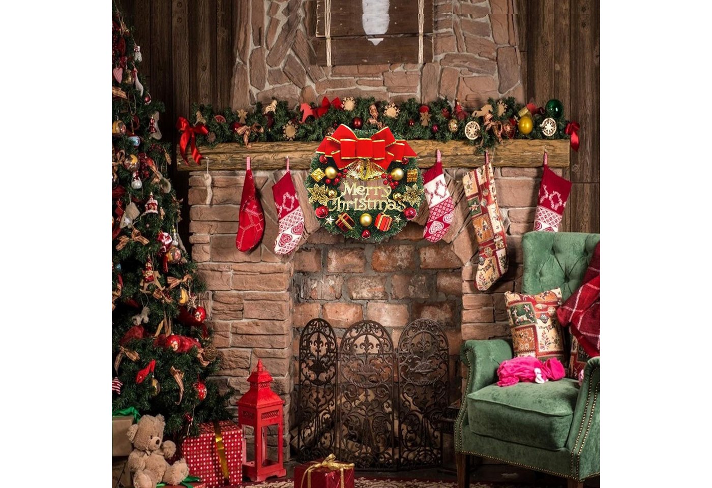 Cachito Dekokranz 30cm Künstlicher Weihnachtskranz Türkranz Weihnachtsdekoration, für Einkaufszentren Schaufenster Innen Außen Bild 5