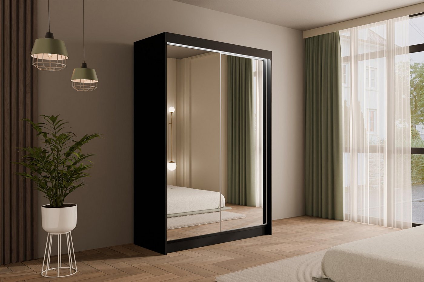 ALTDECOR Schiebetürenschrank AMOHA (Kleiderschrank Garderobenschrank mit viel Stauraum Moderner Schrank) Spiegel Spiegeltüren Vielseitiger Schwebetürenschrank LED Beleuchtung Bild 5
