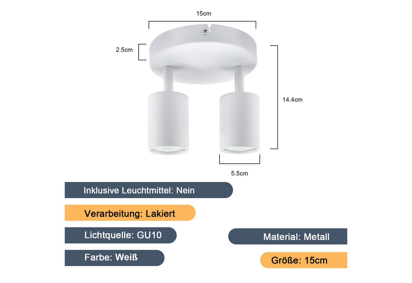 Nettlife Deckenstrahler 2 Flammig Schwarz/Weiß GU10 Wohnzimmer Modern Deckenlampe, Schwenkbar, LED wechselbar, Innen Rund Flur Deckenspot für Schlafzimmer Küche