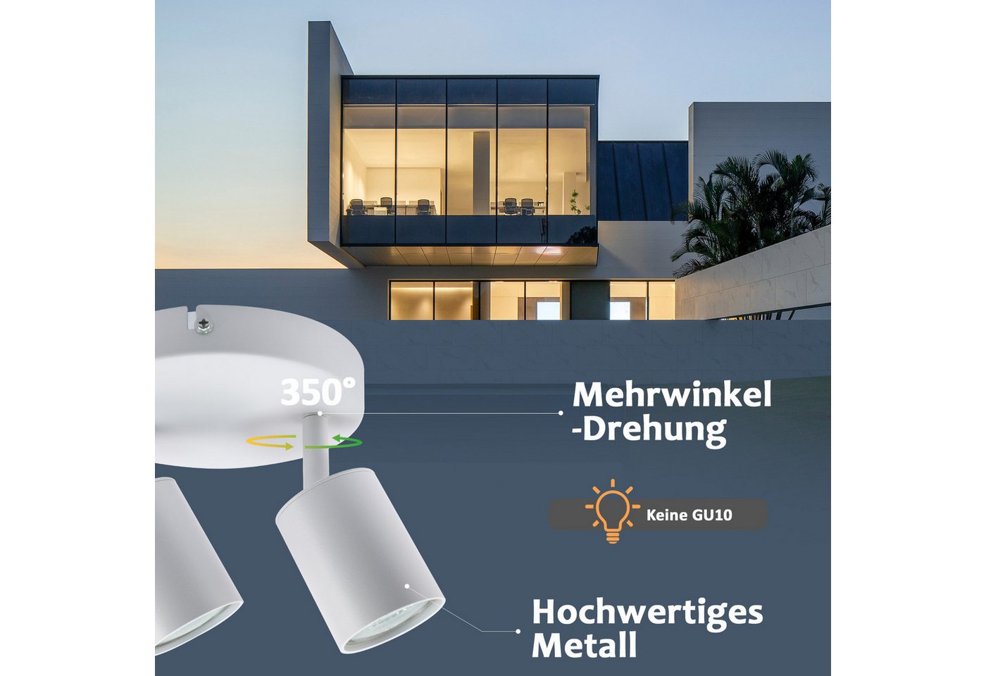 Nettlife Deckenstrahler 2 Flammig Schwarz/Weiß GU10 Wohnzimmer Modern Deckenlampe, Schwenkbar, LED wechselbar, Innen Rund Flur Deckenspot für Schlafzimmer Küche Bild 2