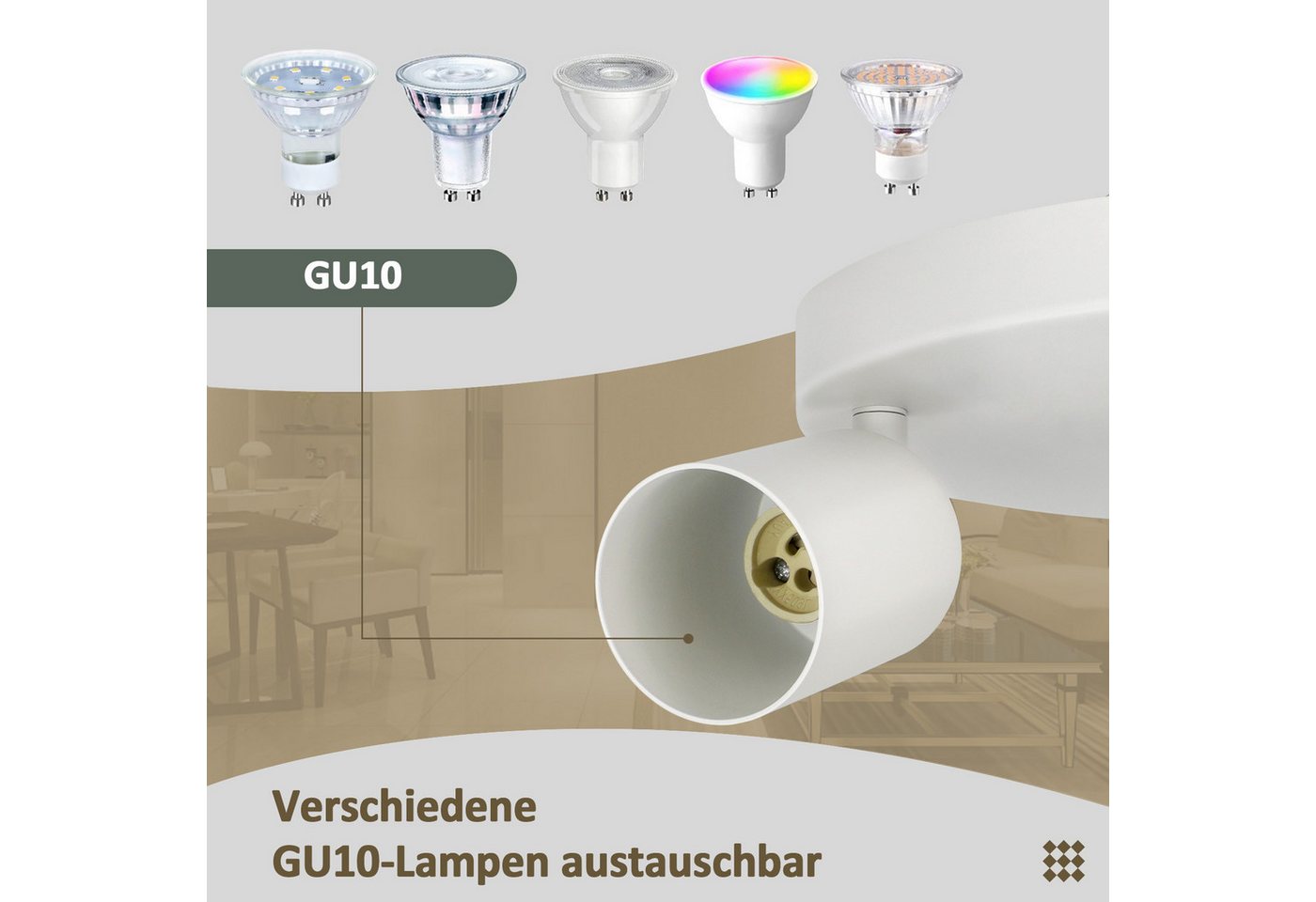 Nettlife Deckenstrahler 2 Flammig Schwarz/Weiß GU10 Wohnzimmer Modern Deckenlampe, Schwenkbar, LED wechselbar, Innen Rund Flur Deckenspot für Schlafzimmer Küche Bild 4