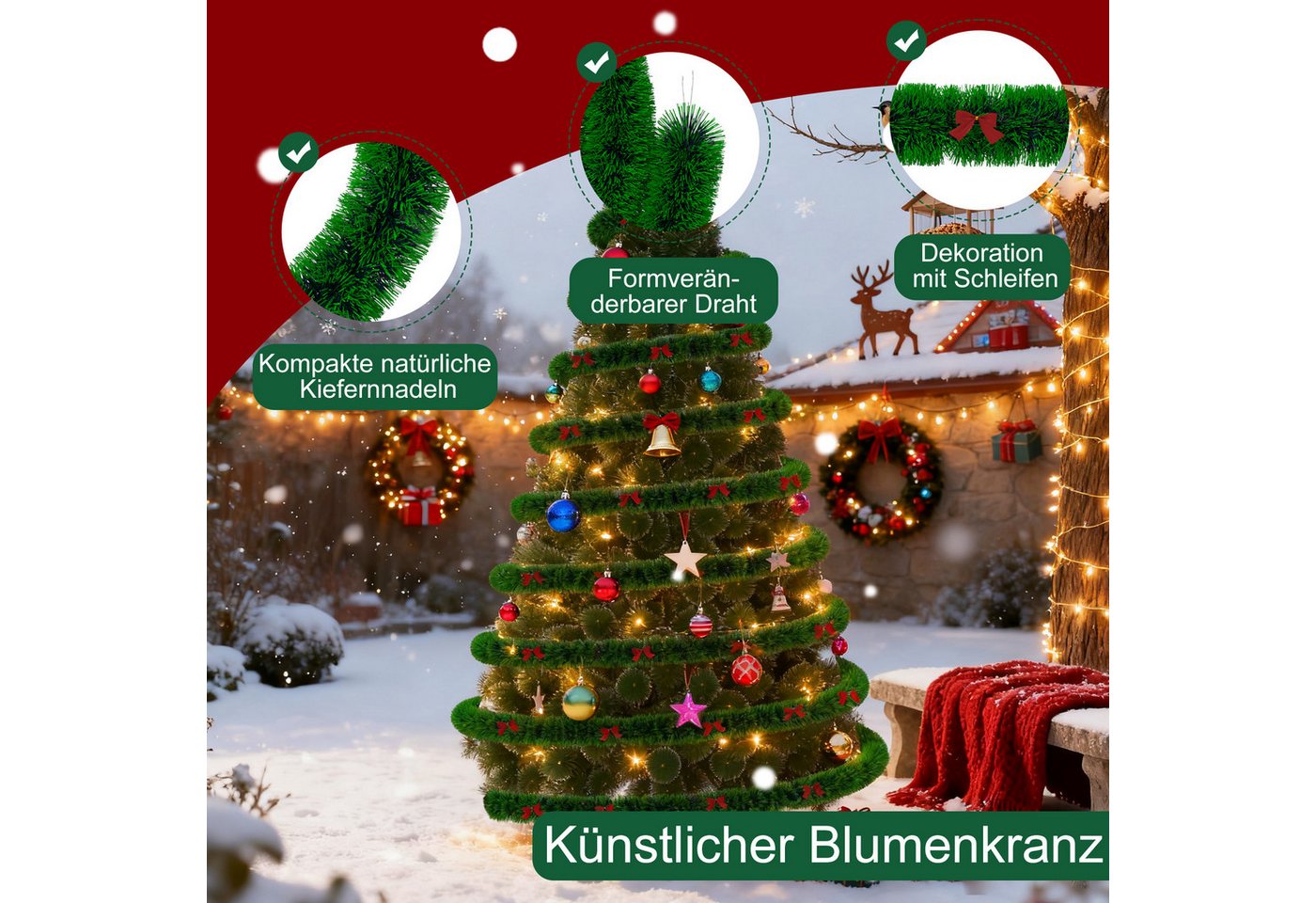 Kunstpflanze K ünstliche Pflanzen Tannengirland Künstlich Girland Kunst, FIVMEN, für Wohnzimmer Wanddeko Zimmer Bücherregal Deko Decor Bild 3