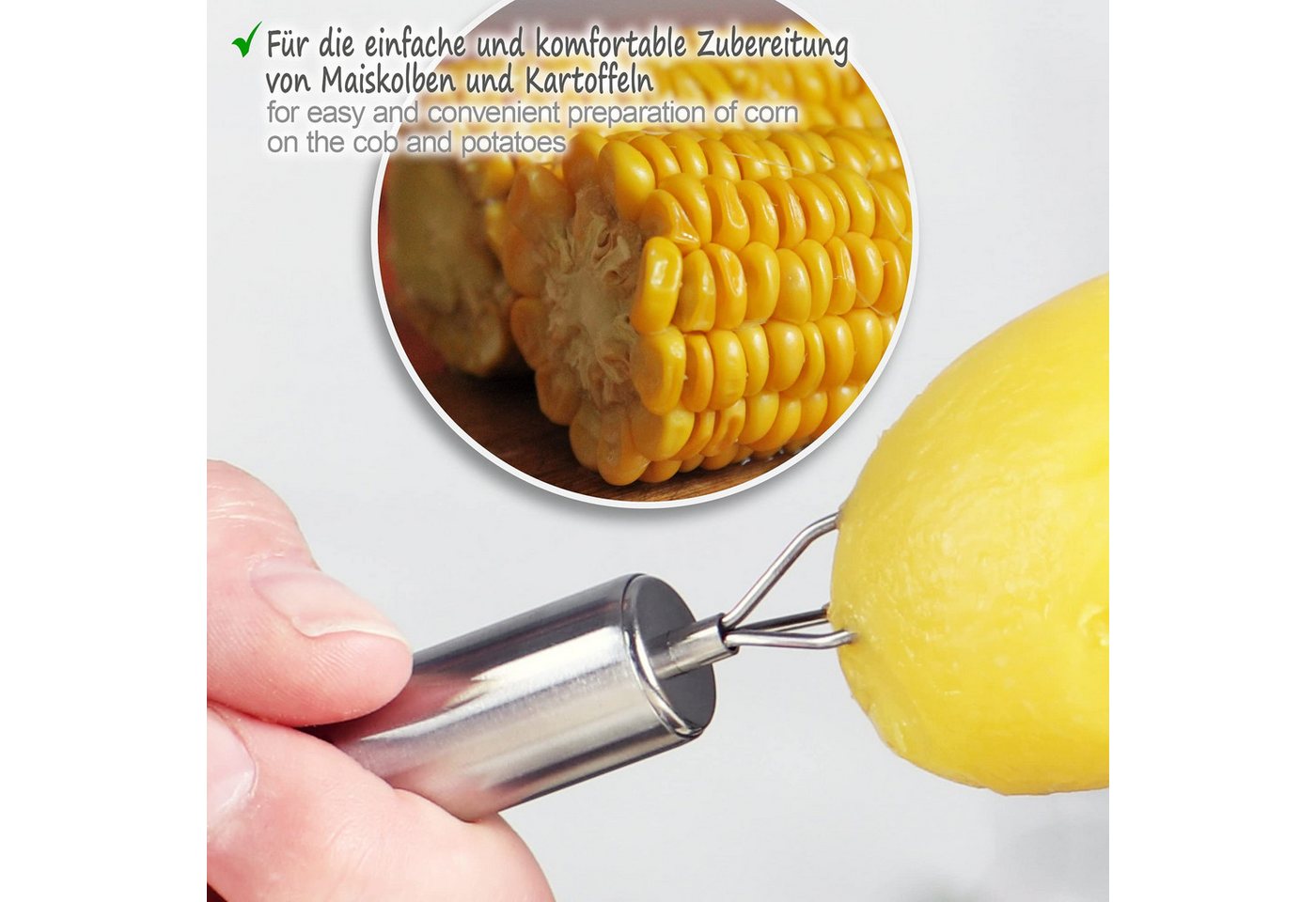 com-four Pellkartoffelgabel Pellkartoffel-Gabel mit 3 Zinken, aus rostfreiem Edelstahl 430, wiederverwendbar als Maisspieß Bild 4
