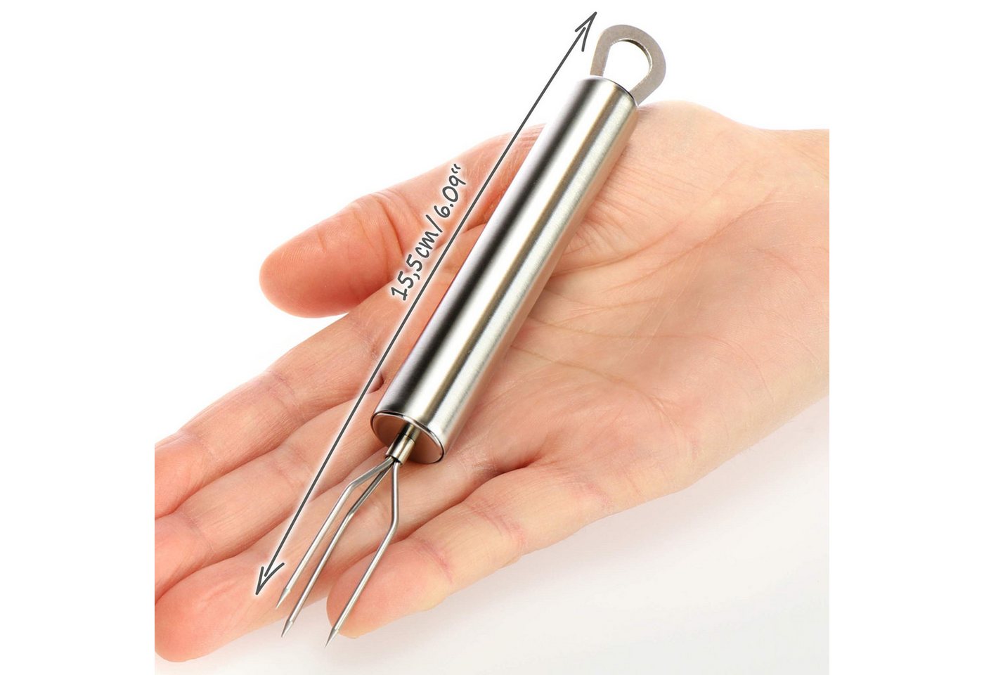 com-four Pellkartoffelgabel Pellkartoffel-Gabel mit 3 Zinken, aus rostfreiem Edelstahl 430, wiederverwendbar als Maisspieß Bild 5