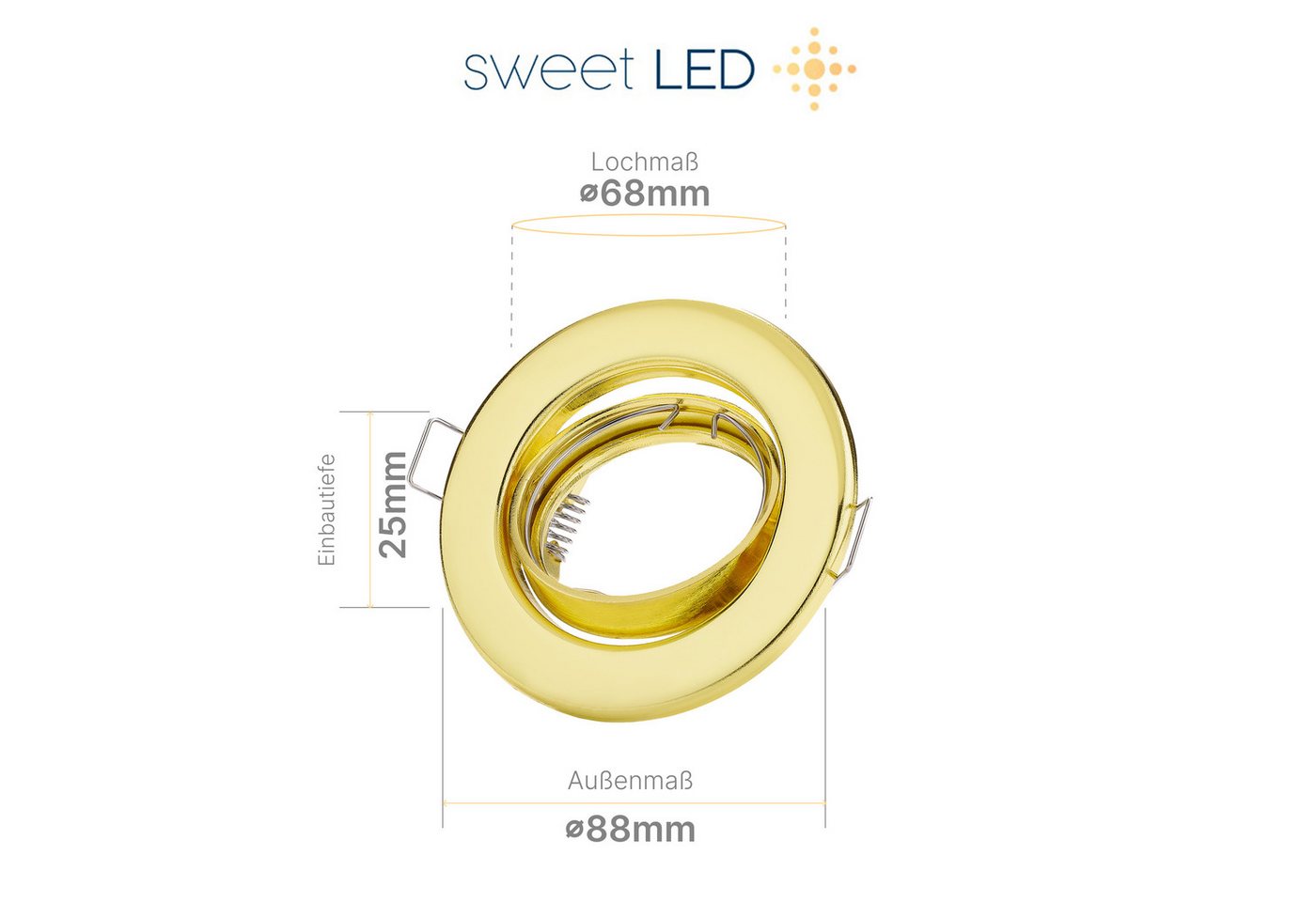 Sweet LED LED Einbaustrahler GU10 6er Set Gold 5W 3000K warmweiß LED Einbauspots 230V schwenkbar, Deckenspots, Deckenstrahler,Einbauleuchten