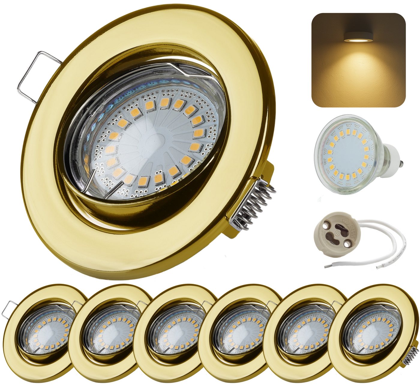 Sweet LED LED Einbaustrahler GU10 6er Set Gold 5W 3000K warmweiß LED Einbauspots 230V schwenkbar, Deckenspots, Deckenstrahler,Einbauleuchten Bild 3