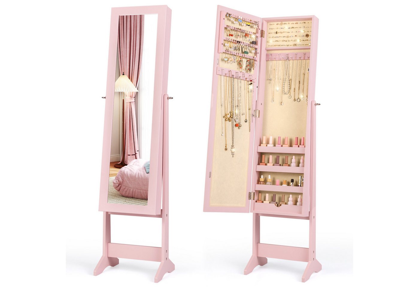 COSTWAY Schmuckregal mit Ganzkörperspiegel, Schmuckschrank neigbar, Schmuckständer Bild 3