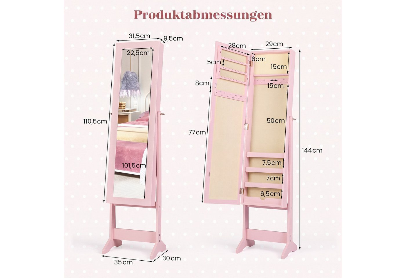 COSTWAY Schmuckregal mit Ganzkörperspiegel, Schmuckschrank neigbar, Schmuckständer Bild 4