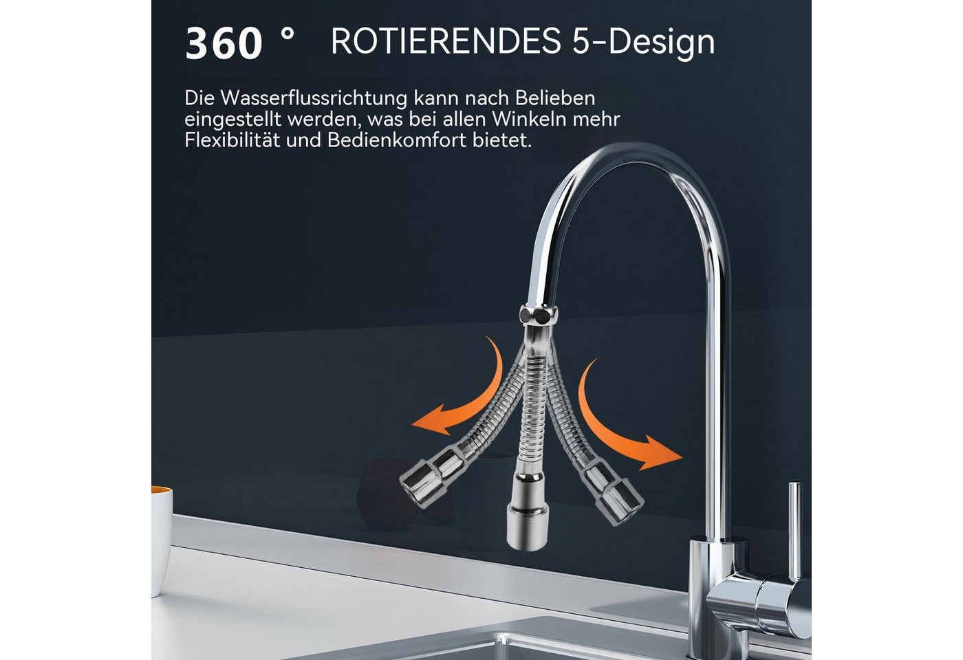 Diwzbyn Waschbeckenbrause Wasserhahn Verlängerung 14cm, 360° Schwenkfunktion,Explosionsgeschützt und Rostfrei, Geeignet für Badezimmer und Küchenhahnverlängerungen