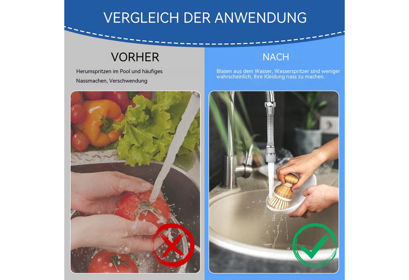 Diwzbyn Waschbeckenbrause Wasserhahn Verlängerung 14cm, 360° Schwenkfunktion,Explosionsgeschützt und Rostfrei, Geeignet für Badezimmer und Küchenhahnverlängerungen Bild 5