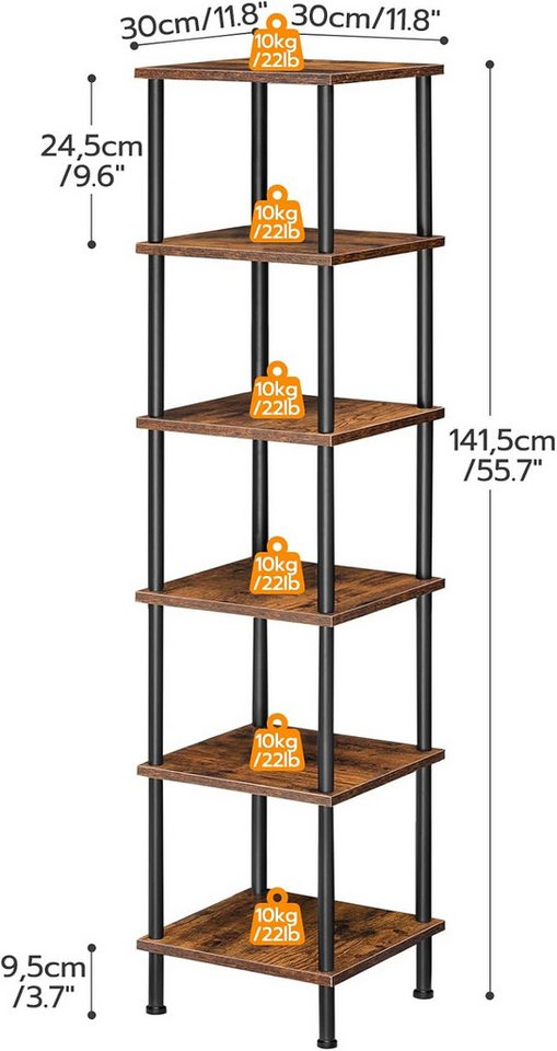 Hoobro Bücherregal Bücherregal mit 6 Ebenen, schmales Eckregal, Standregal Industrial Bild 2
